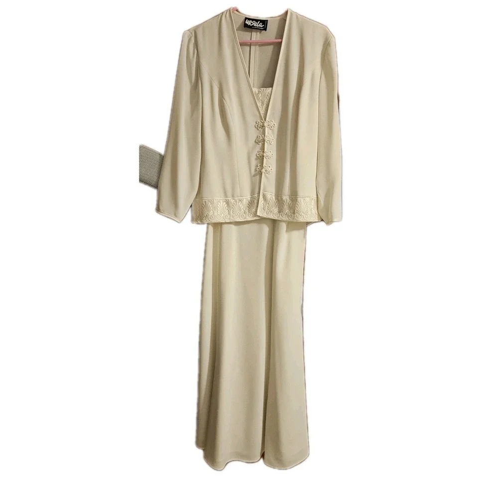 Ursula‎ of Switzerland Ivory Long Dress & Jacket Mother Of The Bride Size 4 USA